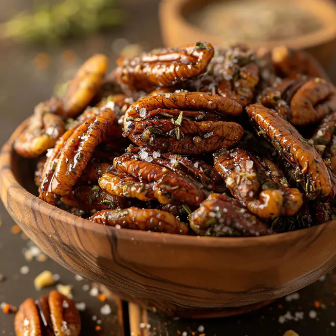 Provincial pecans, maple glazed pecans,Organic Pecans, Organic Maple Syrup, Salt, Organic Maple Sugar, Organic Thyme, Organic Black Pepper, Organic Rosemary, Organic Cumin, Organic Cayenne Pepper.